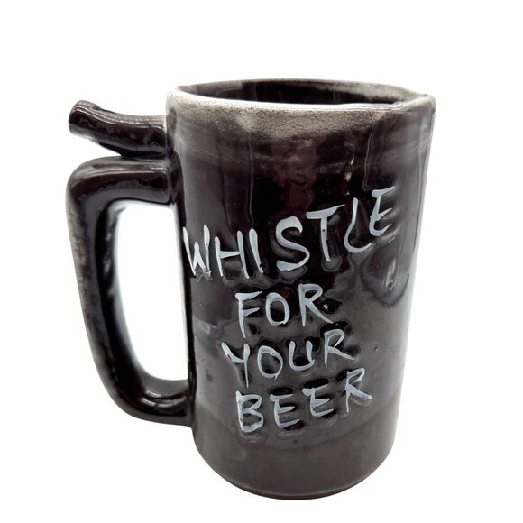Vtg Ceramic Beer Mug "Whistle For Your Beer & Went To P Leave This Drink Alone" - Picture 2 of 6